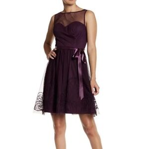 Eliza J Dress Women Small Purple Fit & Flared Chiffon illusion sleeveless Bow  i